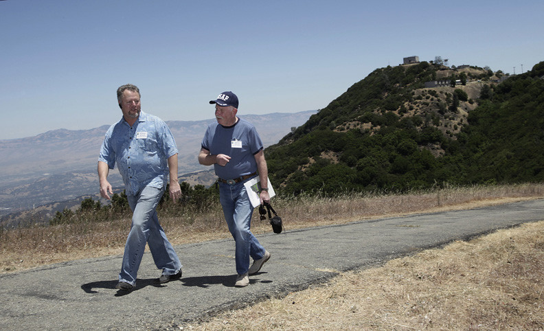 2010: Air Force veterans J.D. Whitaker, left, and Bob Watts revisit the top of Mt. Umunhum after a ceremony marking the start of clean-up at the former Air Force station. Whitaker served at the base in the late 1970s, and Watts served there in the early 1960s. (Gary Reyes /Mercury News)